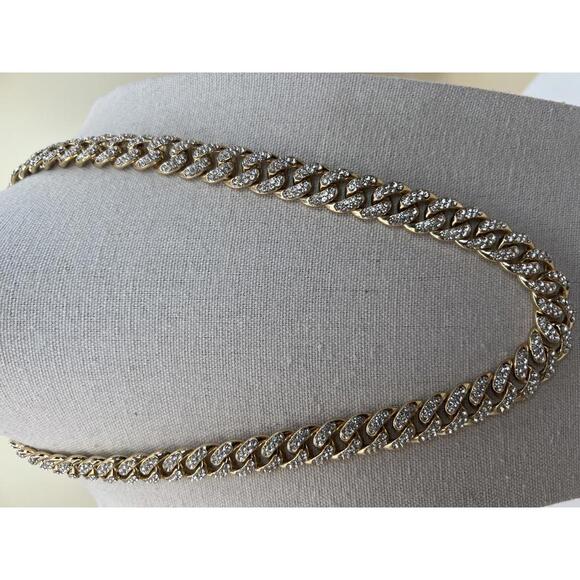 Jewelry - Heavy Gold Tone Cuban Link Chain Necklace with Rhinestones